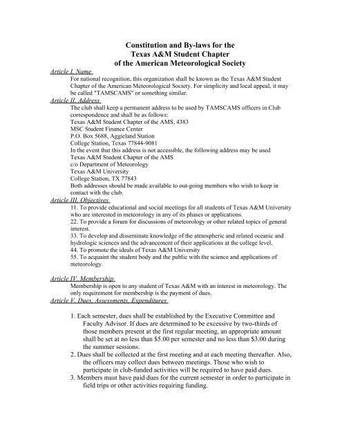 Constitution and By-laws for the - Department of Atmospheric Sciences