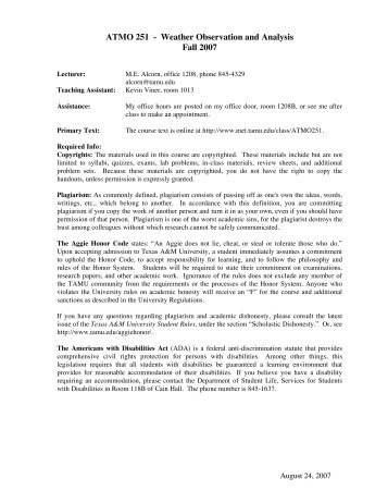 Syllabus - Department of Atmospheric Sciences - Texas A&M ...