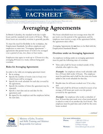 Averaging Agreements - Jobs, Tourism and Skills Training