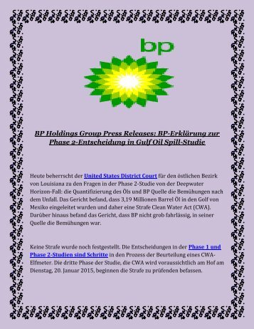 BP Holdings Group Press Releases BP-Erklarung zur Phase 2-Entscheidung in Gulf Oil Spill-Studie