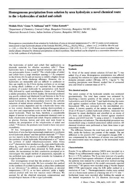 Homogeneous precipitation from solution by urea hydrolysis: a ...