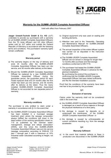 Warranty for the GUMMI-JÄGER Complete Assembled Diffuser