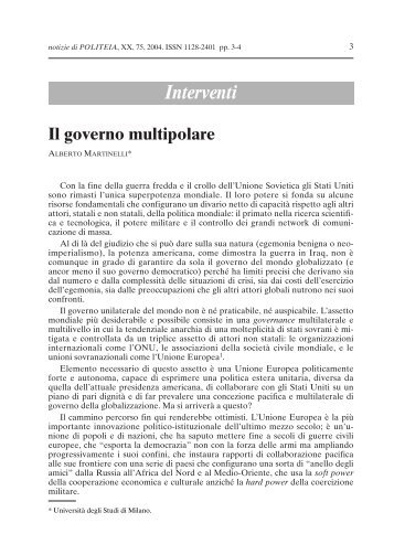 A. Martinelli, Il governo multipolare, n. 75/2004 - Politeia