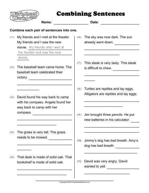 Sentence Combining Worksheet 2