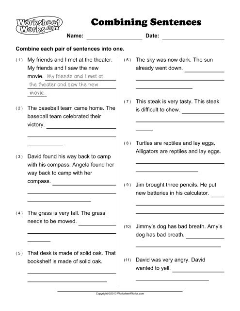 Sentence Combining Worksheet 2