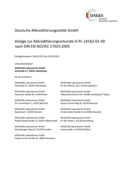 Deutsche Akkreditierungsstelle GmbH Anlage zur ...