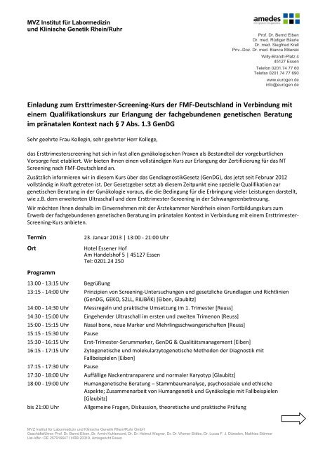 Einladung zum Ersttrimester-Screening-Kurs der FMF-Deutschland ...