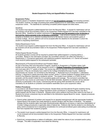 Student Suspension Policy and Appeal/Petition ... - Crowder College