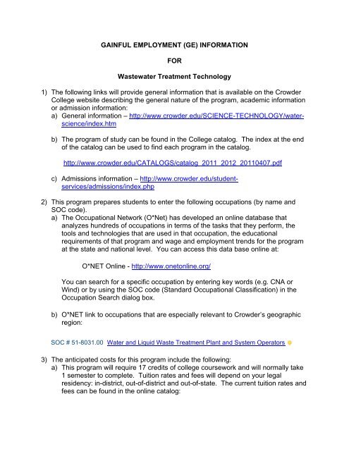 Wastewater Treatment Technology - Crowder College