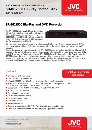 SR-HD2500 Blu-Ray and DVD Recorder - Epatra