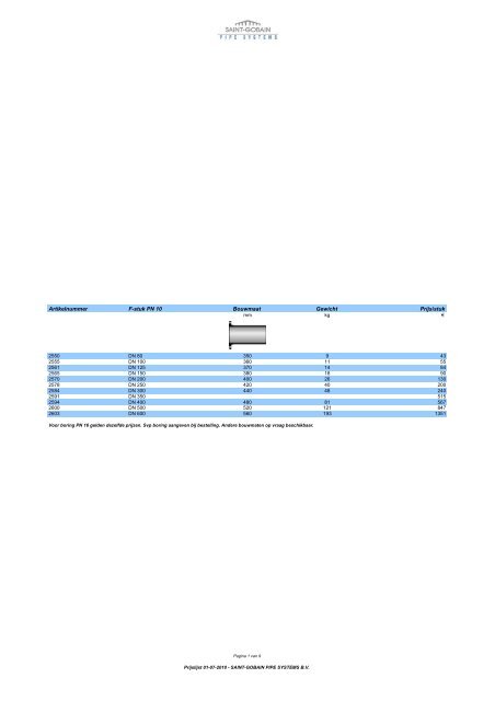 Prijslijst flenshulpstukken per 01 07 2010 - Saint Gobain Pipe Systems