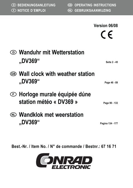 Wanduhr mit Wetterstation „DV369“  Wall clock ... - Electronic.hu