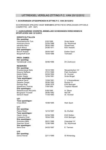 Verslag van het Provinciaal Comité van 20/12/2012 - Belsport