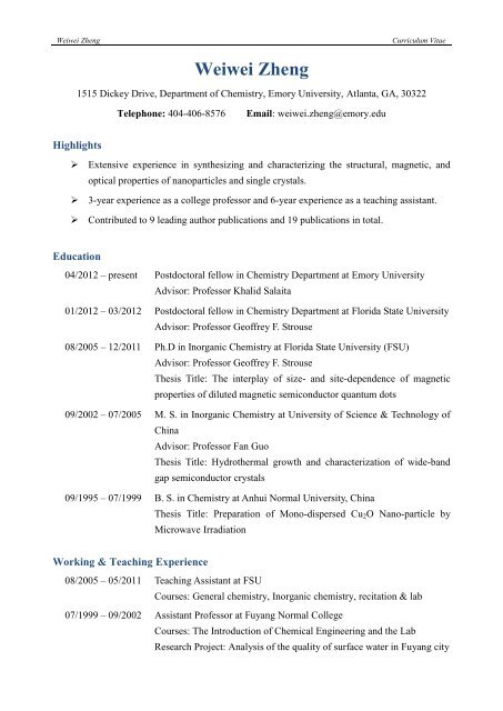 Weiwei Zheng - Chemistry - Emory University
