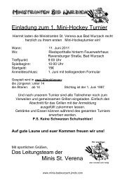 Einladung zum 1. Mini-Hockey Turnier Minis St. Verena