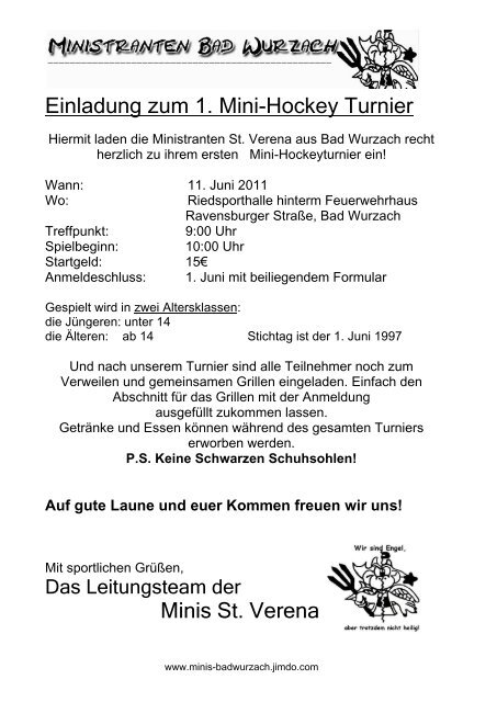 Einladung zum 1. Mini-Hockey Turnier Minis St. Verena