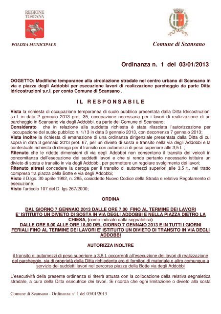 Leggi l'ordinanza - Comune di Scansano