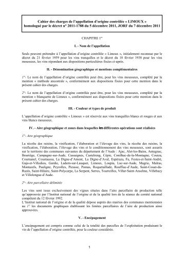 Cahier des charges de l'appellation d'origine contrÃ´lÃ©e Â« LIMOUX ...