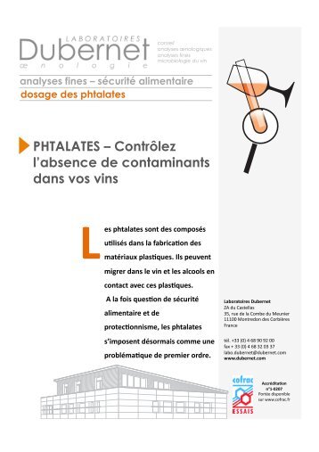 Dosage des phtalates dans les vins - Laboratoires Dubernet