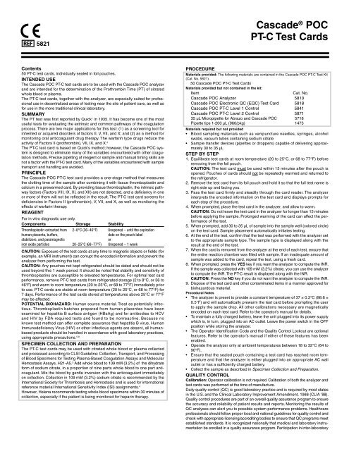 Cascade® POC PT-C Test Cards - Helena