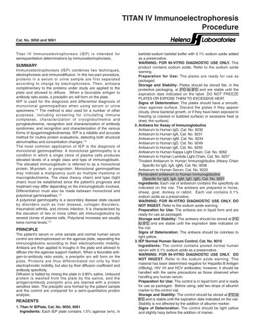 TITAN IV Immunoelectrophoresis Procedure - Helena Laboratories