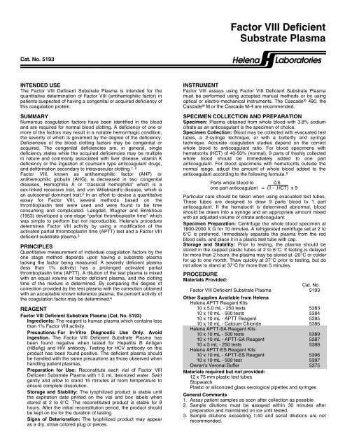 Factor VIII Deficient Substrate Plasma - Helena