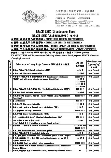 Svhc Declaration Example REACH SVHC Disclosure Form HC Disclosure Form HC Disclosure ...