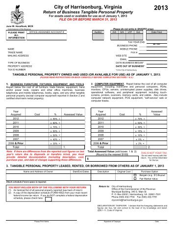 2013 Business Personal Property Tax Form - City of Harrisonburg