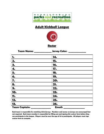 Kickball Roster Form - City of Harrisonburg