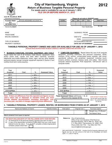 2012 Business Personal Property Tax Form - City of Harrisonburg