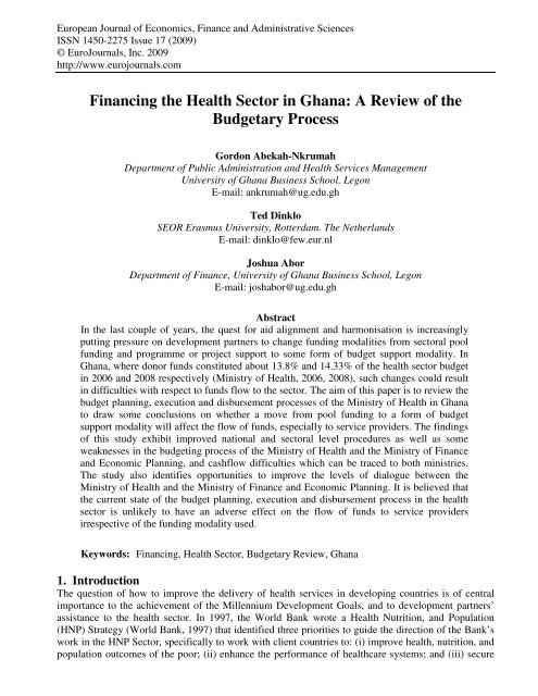 Financing the Health Sector in Ghana: A Review of  ... - EuroJournals