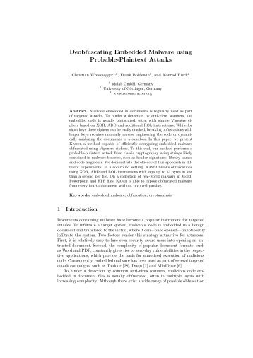 Deobfuscating Embedded Malware using Probable-Plaintext Attacks