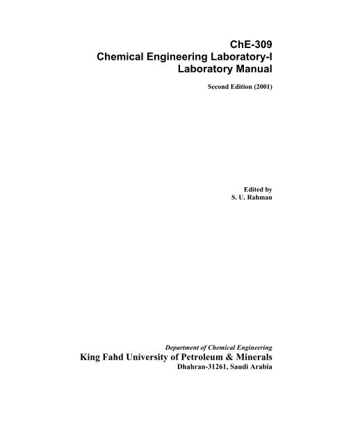 ChE-309 Chemical Engineering Laboratory-I Laboratory Manual