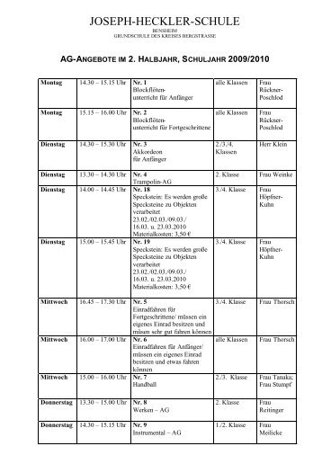 AG-Angebote im 2. Halbjahr - Joseph-Heckler-Schule