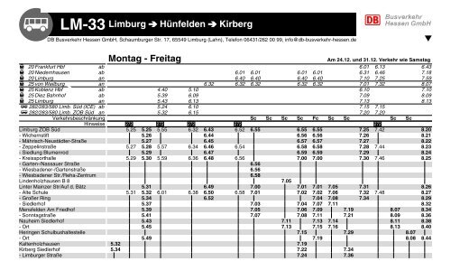 LM-33 Limburg HÃ¼nfelden Kirberg Montag - Freitag