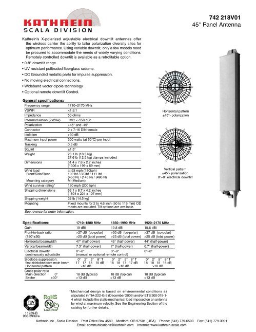 742 218V01 45 Panel Antenna Kathrein Scala Division 742 218V01 45 Panel Antenna Kathrein Scala Division