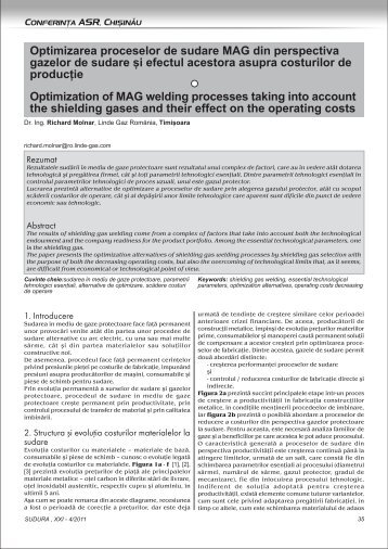 Optimizarea proceselor de sudare MAG din perspectiva gazelor de ...