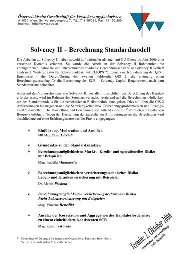 Solvency II – Berechnung Standardmodell