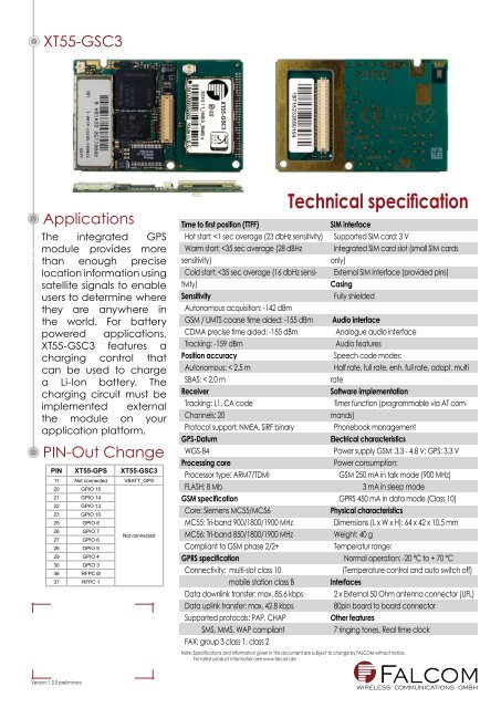 Technical specification - Falcom
