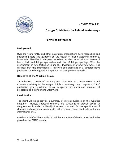 Waterways Code Guidelines InCom WG 141 Design Guidelines for Inland Waterways ... - pianc