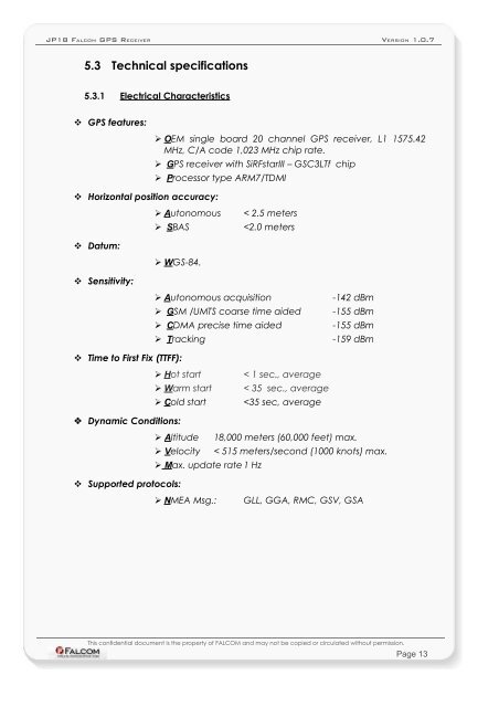 FALCOM JP18 GPS receiver - Hardware manual