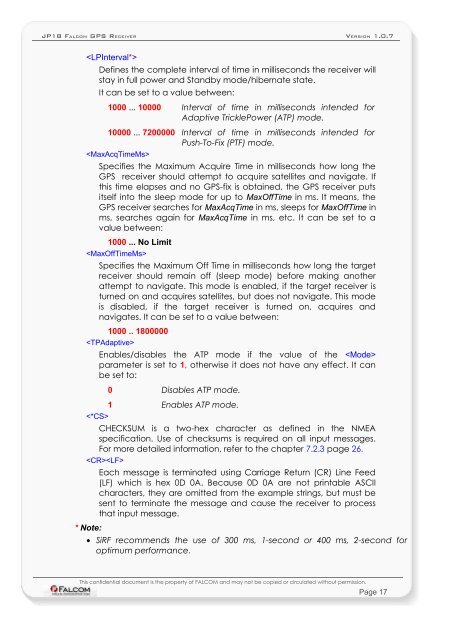 FALCOM JP18 GPS receiver - Hardware manual