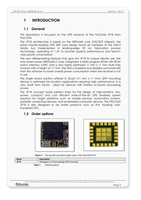 FALCOM JP18 GPS receiver - Hardware manual