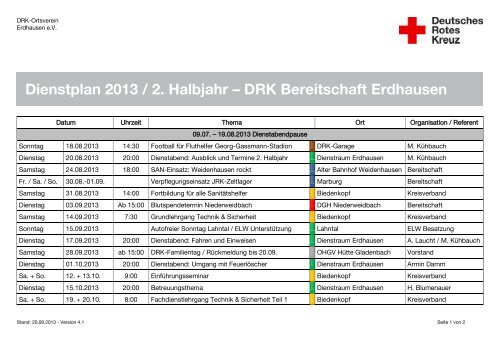 Aktueller Dienstplan - DRK-Ortsverein Erdhausen eV
