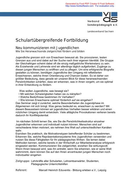SchulartÃ¼bergreifende Fortbildung - vds Landesverband Sachsen eV