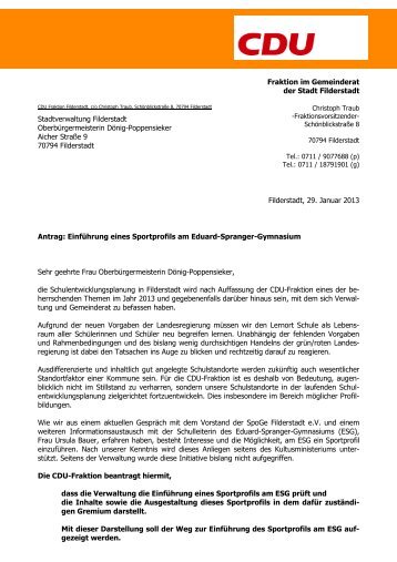 Antrag Sportprofil ESG - CDU Filderstadt