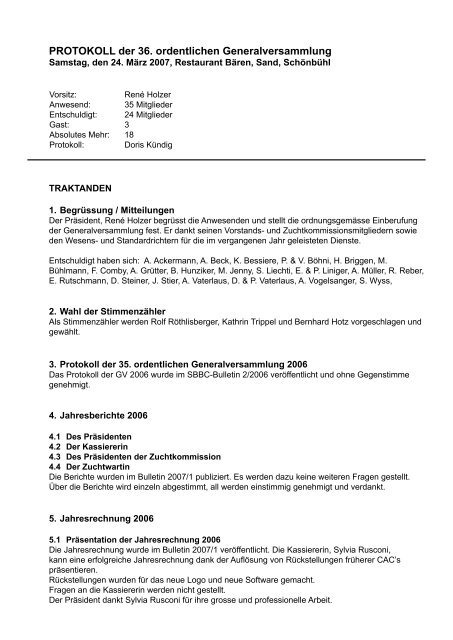 PROTOKOLL der 36. ordentlichen Generalversammlung