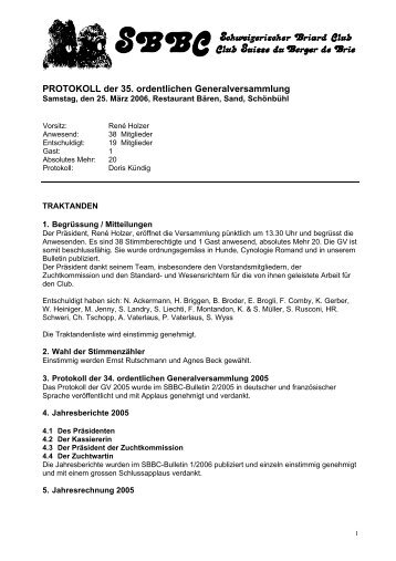 PROTOKOLL der 35. ordentlichen Generalversammlung