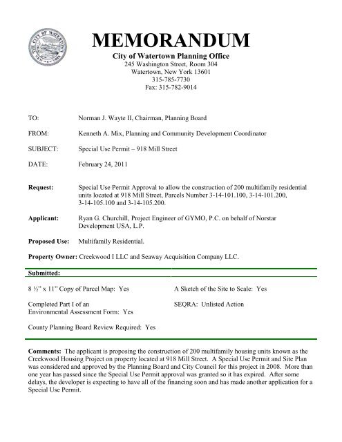 918 Mill Street â Special Use Permit Staff Report - Watertown, NY