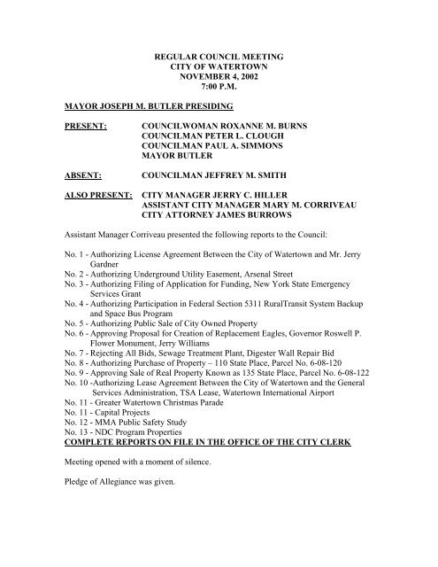 REGULAR COUNCIL MEETING CITY OF ... - Watertown, NY